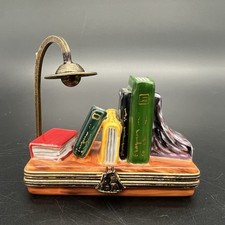 Rochard Limoges Trinket Box “Books With Lamp” Signed MB With Original Box