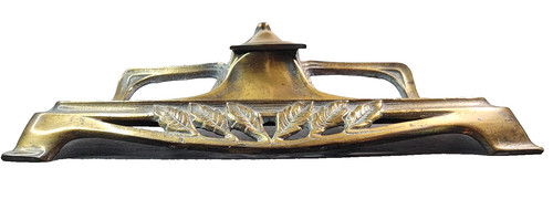 Brass inkwell art nouveau - inkwell, leaf