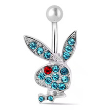 Bijoux Corps Nombril Piercing Lapin Argenté Bleu Playboy REF 4