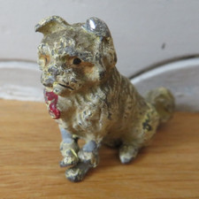Vienna Bronze Polychrome Small White Dog or Cat Figure 19th