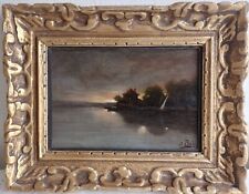 Jean Bain, Coucher de soleil, tableau ancien huile sur toile signé