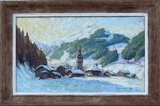 A.P MARTIN TABLEAU 1940 MONTAGNE PAYSAGE DE NEIGE CLOCHER SAVOIE MONT BLANC
