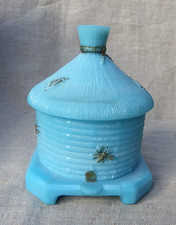 SUCRIER RUCHE - POT À MIEL ANCIEN EN OPALINE BLEU - VALLERYSTHAL