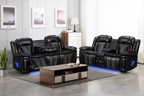 New led black leather sofa - new,
