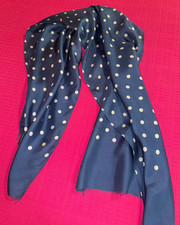 Beautiful blue silk scarf with white polka dots 1960s era, 130 cm x 45 cm