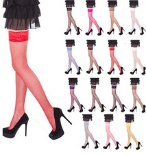 Sexy Ladies Fishnet Hold Up Stockings With Lace Top - 15 Various Colours