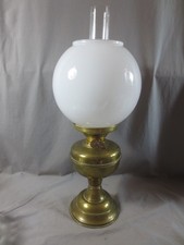 Vintage Brass Made In England  Oil Lamp & Vintage Glass Round White Shade