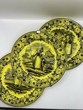 3 ASSIETTES FAIENCE FINE JAUNE