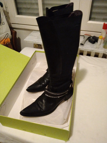 Bottes cuir noir élastique - bottes,