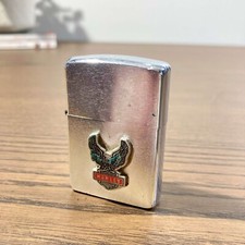 Vintage Harley-Davidson Zippo with Expanded Winged Eagle Leather Case 1970