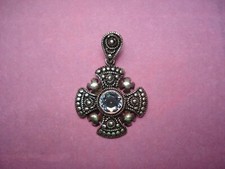 Jerusalem Cross Pendant in Silver and Blue Stone