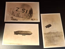 German Zeppelin Z-51 Airship Blimp in Air & Crashing in Ocean Postcards WWI
