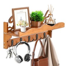 Porte-manteau mural avec étagère, porte-manteau en bois avec 7 crochets en mé...