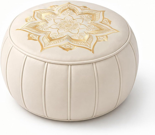 Premium leather round pouf - premium,