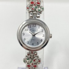 Kim Rogers Watch Women 25mm Silver Tone Candy Cane Winter Xmas New Battery 7"