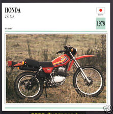 1978 Honda 250 XLS  XL Trail Bike 750cc Motorcycle Photo Spec Sheet Info Card