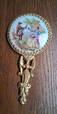 Petit Miroir De  Sac À Main Porcelaine De Limoges L 12.5cm Diam. 6cm