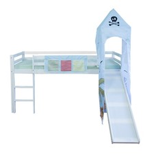 Lit D'Enfant Superposé 90x200 Mezzanine avec Toboggan Cadre de Bois Homestyle4u