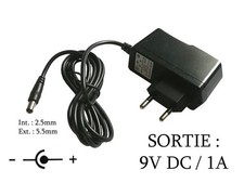 Alimentation 220V vers DC 9V / 1A - Remplace 9V 0.25A 0.5A 0.75A 1A