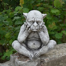 Statue statuette en pierre gardien de porte gargouille 39 cm 22 kg gris béton...