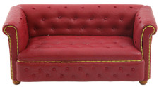 Canapé Chesterfield En Cuir Rouge Pour Maison De Poupée JBM Miniature Salon