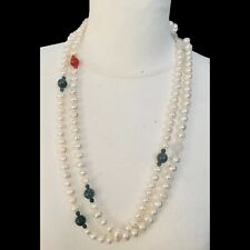 Freshwater Cultured Pearl Necklace & Semi-Precious Stones - 140cm Long Necklace