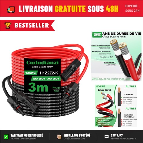 Câble solaire 4mm 3m - solaire,