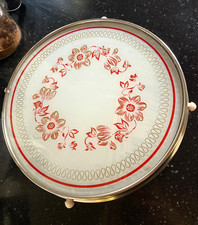 Magnifique plateau tournant sur pied en tôle et en verre blanc 1930/1940 vintage