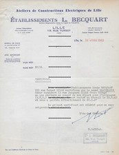 1953 - LILLE - ETS L. BECQUART - CONSTRUCTIONS ELECTRIQUES - STO