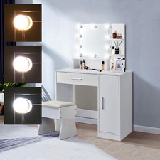 Coiffeuse avec miroir table de maquillage en MDF commode coiffure avec LED blanc