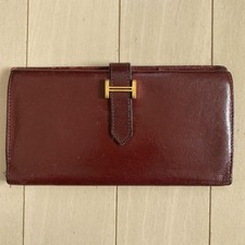 HERMES Bearn Leather Bifold Long Wallet Red