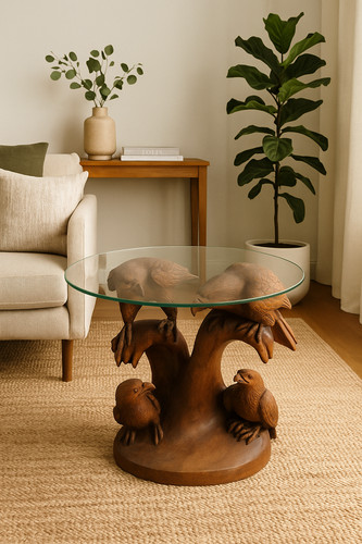 Table basse sculpture teck - en,