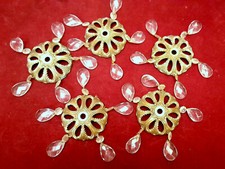 Lot of 5 Antique Bronze Bobèches with Crystal Tassels for Chandelier