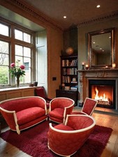 salon art deco rouge bois