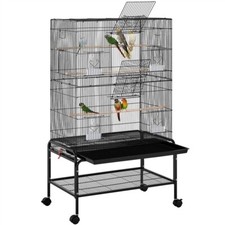 Grande Cage Oiseau sur Pied Volière 2 Portes avec Support 79 x 49 x 134,5 cm