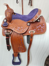 Size-15" Horse Saddle Western Trail Ranch Roping Hand Tooled.