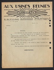 PARIS (IV°) QUINCAILLERIE OUTILLAGE ECLAIRAGE CHAUFFAGE "R. BLESSING" en 1950