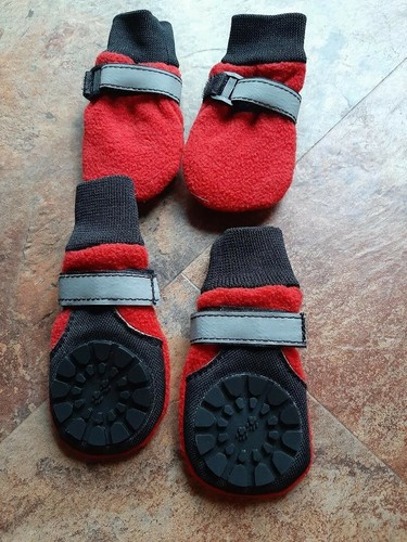 Dog shoes red strap closure - red,