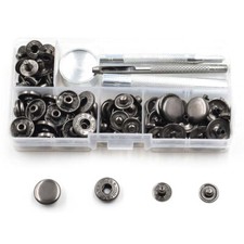 Bouton pression metal 30 pièces noir charcoal 12 mm + outil 4 pcs 