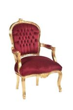 Fauteuil Chaise Velours Rouge Damassé Bois Feuille Or Luigi XVI Avec Accoudoirs