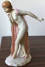 Antique 'KARL ENS' GERMANY ART DECO H/P NUDE FEMALE W/PINK CAPE FIGURINE