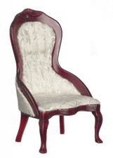 Maison de Poupées Victorienne Acajou Blanc Femmes Chaise Fauteuil Meuble Salon