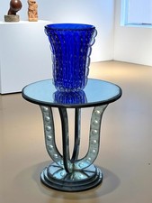 TABLE / GUÉRIDON EN VERRE VIEILLI A DÉCOR DE BULLES  DES ANNÉES 70