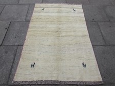Vintage Traditionnel Tribal Main Fabriqué Gabbe Oriental Crème Laine Tapis