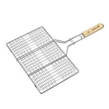 Grille barbecue pour hamburger Acier chromé/Bouleau FSC 35 x 23 cm Argent