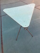 Vintage Blue Formica MCM Atomic Triangle Tripod Folding   Hanging Tables