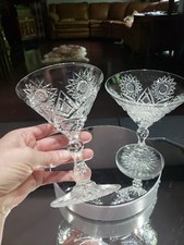 (2) Cocktail Champagne Glasses c.1904 Crystal Val Saint lambert #3157/17 cut