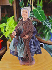 Antique Santon La Santonnerie, woman, lantern, cross, fishing net