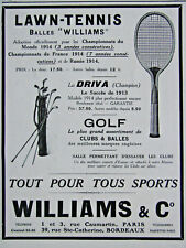 1914 LAWN-TENNIS PRESS ADVERTISEMENT RACKETS & BULLETS AA.WILLIAMS & C°