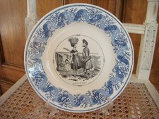 Assiette parlante Sarreguemines Médaille d'or 1849  La famille du pêcheur